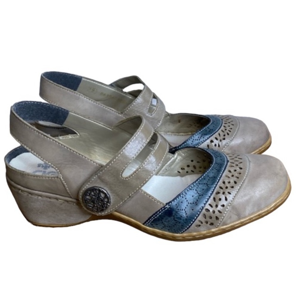 Women’s Two-Tone Comfort Walking Shoe Mary Jane Taupe Blue Boho 38